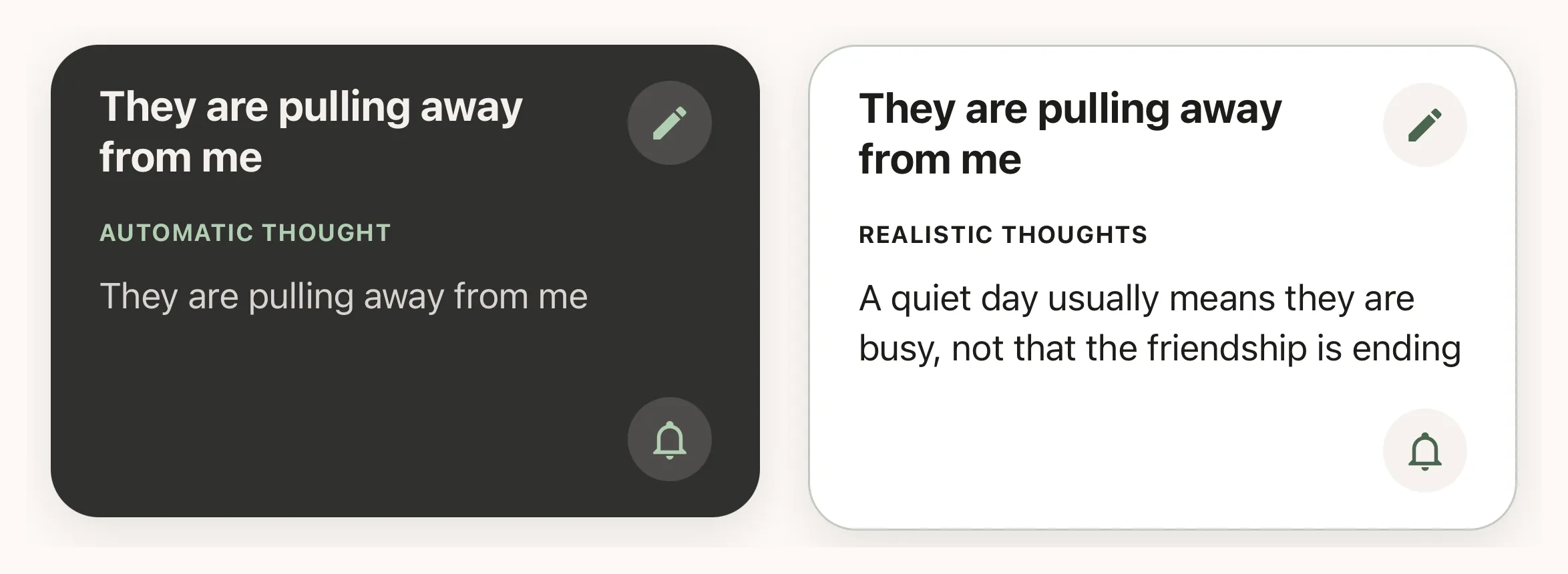 A finished coping card: the automatic thought on the front and the realistic thought on the back