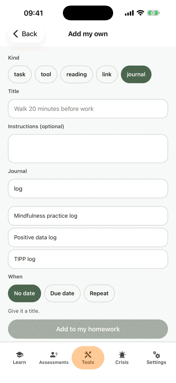 Add my own with the kind journal: a word is typed in the box above the journals, and the list below shows only the journals with that word in their names