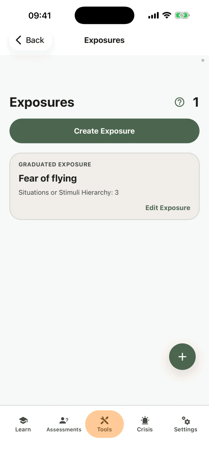 The Exposures list with one ladder card